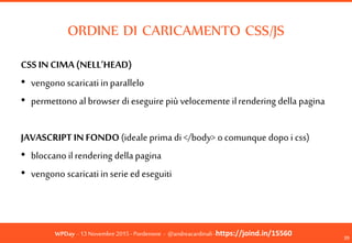WPDay - 13 Novembre 2015 - Pordenone - @andreacardinali -https://joind.in/15560
ORDINE DI CARICAMENTO CSS/JS
39
CSS IN CIM...