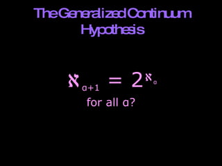 The Generalized Continuum Hypothesis  α +1  = 2  α for all  α ? 