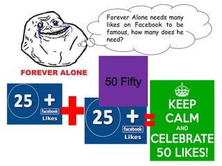 Forever Alone needs many
likes on Facebook to be
famous, how many does he
need?