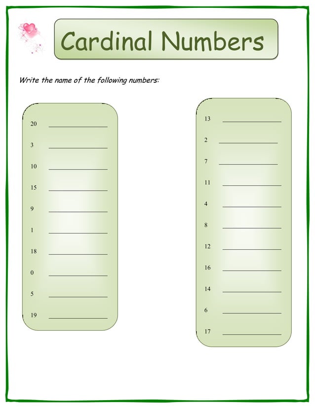 Cardinal Numbers Worksheet | PDF