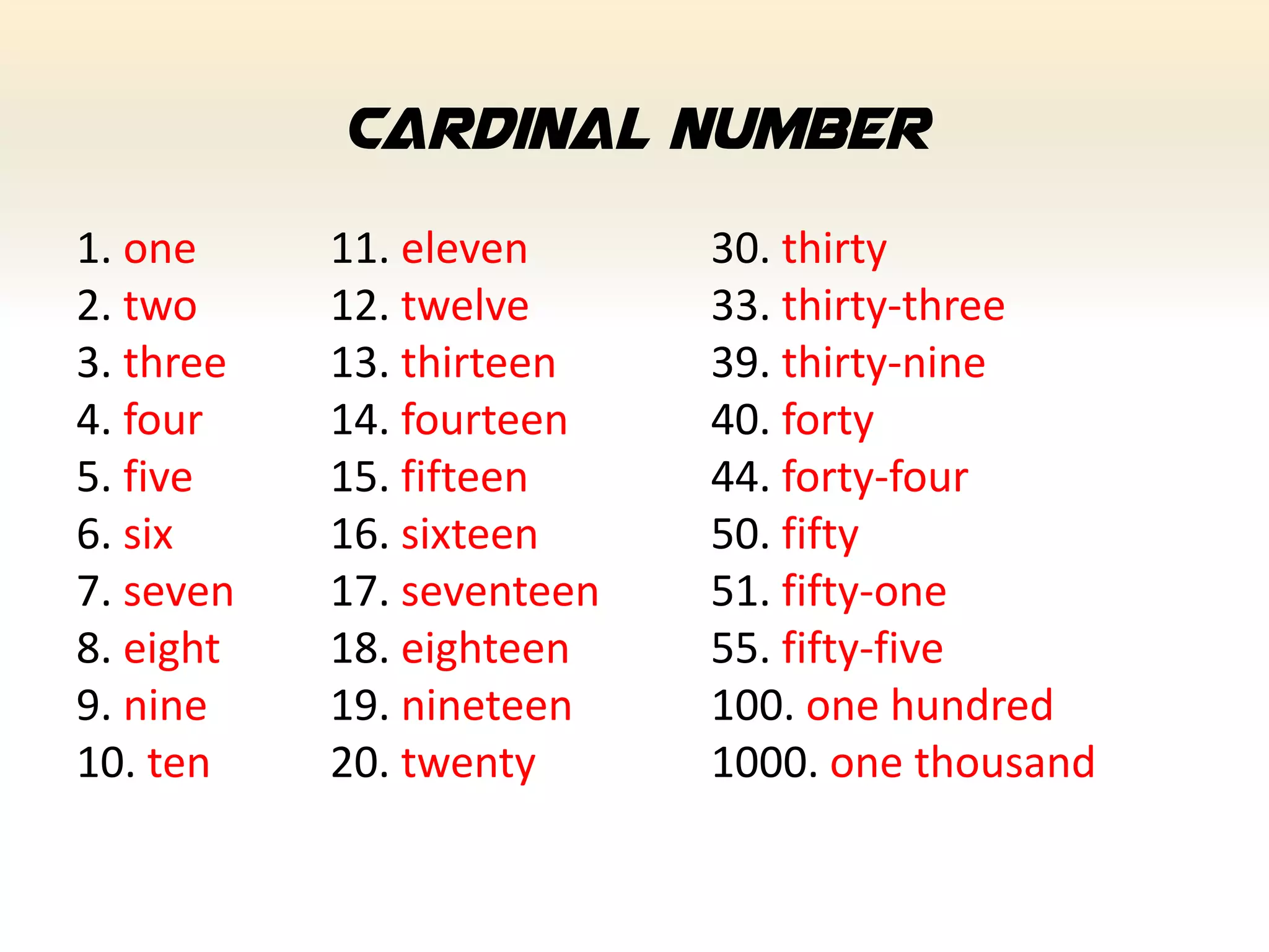 Perbedaan Cardinal number dan ordinal number | PDF