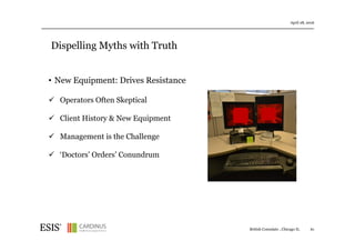 Dispelling Myths with Truth
April 28, 2016
61
• New Equipment: Drives Resistance
Operators Often Skeptical
Client History & New Equipment
Management is the Challenge
‘Doctors’ Orders’ Conundrum
British Consulate , Chicago IL
 