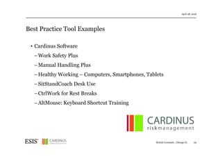 Best Practice Tool Examples
April 28, 2016
63British Consulate , Chicago IL
• Cardinus Software
− Work Safety Plus
− Manua...
