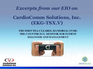 Crystal Research Associates Releases New 60-page report on CardioComm Solutions, Inc. (EKG-TSX.V)
