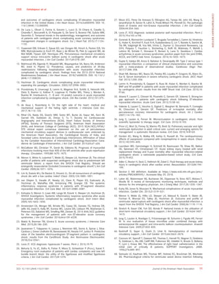 and outcomes of cardiogenic shock complicating ST-elevation myocardial
infarction in the United States. J Am Heart Assoc. 2014;3:e000590. DOI: 10.
1161/JAHA.113.000590.
10. De Luca L, Olivari Z, Farina A, Gonzini L, Lucci D, Di Chiara A, Casella G,
Chiarella F, Boccanelli A, Di Pasquale G, De Servi S, Bovenzi FM, Gulizia MM,
Savonitto S. Temporal trends in the epidemiology, management, and outcome
of patients with cardiogenic shock complicating acute coronary syndromes:
management changes in cardiogenic shock. Eur J Heart Fail. 2015;17:1124–
1132.
11. Ouweneel DM, Eriksen E, Sjauw KD, van Dongen IM, Hirsch A, Packer EJS, Vis
MM, Wykrzykowska JJ, Koch KT, Baan J, de Winter RJ, Piek JJ, Lagrand WK, de
Mol BAJM, Tijssen JGP, Henriques JPS. Percutaneous mechanical circulatory
support versus intra-aortic balloon pump in cardiogenic shock after acute
myocardial infarction. J Am Coll Cardiol. 2017;69:278–287.
12. Mahmoud AN, Elgendy IY, Mojadidi MK, Wayangankar SA, Bavry AA, Anderson
RD, Jneid H, Pepine CJ. Prevalence, causes, and predictors of 30-day
readmissions following hospitalization with acute myocardial infarction
complicated by cardiogenic shock: ﬁndings from the 2013–2014 National
Readmissions Database. J Am Heart Assoc. 2018;7:e008235. DOI: 10.1161/
JAHA.117.008235.
13. Hochman JS. Cardiogenic shock complicating acute myocardial infarction:
expanding the paradigm. Circulation. 2003;107:2998–3002.
14. Prondzinsky R, Unverzagt S, Lemm H, Wegener N-A, Schlitt A, Heinroth KM,
Dietz S, Buerke U, Kellner P, Loppnow H, Fiedler MG, Thiery J, Werdan K,
Buerke M. Interleukin-6, -7, -8 and -10 predict outcome in acute myocardial
infarction complicated by cardiogenic shock. Clin Res Cardiol. 2012;101:375–
384.
15. de Asua I, Rosenberg A. On the right side of the heart: medical and
mechanical support of the failing right ventricle. J Intensive Care Soc.
2017;18:113–120.
16. Rihal CS, Naidu SS, Givertz MM, Szeto WY, Burke JA, Kapur NK, Kern M,
Garratt KN, Goldstein JA, Dimas V, Tu T; Society for Cardiovascular
Angiography and Interventions (SCAI), Heart Failure Society of America
(HFSA), Society of Thoracic Surgeons (STS), American Heart Association
(AHA), and American College of Cardiology (ACC). 2015 SCAI/ACC/HFSA/
STS clinical expert consensus statement on the use of percutaneous
mechanical circulatory support devices in cardiovascular care: endorsed by
the American Heart Assocation, the Cardiological Society of India, and
Sociedad Latino Americana de Cardiologia Intervencion; Afﬁrmation of Value
by the Canadian Association of Interventional Cardiology-Association Cana-
dienne de Cardiologie d’intervention. J Am Coll Cardiol. 2015;65:e7–e26.
17. McCallister BD, Christian TF, Gersh BJ, Gibbons RJ. Prognosis of myocardial
infarctions involving more than 40% of the left ventricle after acute reperfusion
therapy. Circulation. 1993;88:1470–1475.
18. Menon V, White H, LeJemtel T, Webb JG, Sleeper LA, Hochman JS. The clinical
proﬁle of patients with suspected cardiogenic shock due to predominant left
ventricular failure: a report from the SHOCK Trial Registry. SHould we
emergently revascularize Occluded Coronaries in cardiogenic shocK? J Am Coll
Cardiol. 2000;36:1071–1076.
19. Lim N, Dubois M-J, De Backer D, Vincent J-L. Do all nonsurvivors of cardiogenic
shock die with a low cardiac index? Chest. 2003;124:1885–1891.
20. van Diepen S, Vavalle JP, Newby LK, Clare R, Pieper KS, Ezekowitz JA,
Hochman JS, Mahaffey KW, Armstrong PW, Granger CB. The systemic
inﬂammatory response syndrome in patients with ST-segment elevation
myocardial infarction. Crit Care Med. 2013;41:2080–2087.
21. Kohsaka S, Menon V, Lowe AM, Lange M, Dzavik V, Sleeper LA, Hochman JS;
SHOCK Investigators. Systemic inﬂammatory response syndrome after acute
myocardial infarction complicated by cardiogenic shock. Arch Intern Med.
2005;165:1643–1650.
22. Amsterdam EA, Wenger NK, Brindis RG, Casey DE, Ganiats TG, Holmes DR,
Jaffe AS, Jneid H, Kelly RF, Kontos MC, Levine GN, Liebson PR, Mukherjee D,
Peterson ED, Sabatine MS, Smalling RW, Zieman SJ. 2014 AHA/ACC guideline
for the management of patients with non–ST-elevation acute coronary
syndromes. J Am Coll Cardiol. 2014;64:e139–e228.
23. Makki N, Brennan TM, Girotra S. Acute coronary syndrome. J Intensive Care
Med. 2015;30:186–200.
24. Javanainen T, Tolppanen H, Lassus J, Nieminen MS, Sionis A, Spinar J, Silva-
Cardoso J, Greve Lindholm M, Banaszewski M, Harjola V-P, Jurkko R. Predictive
value of the baseline electrocardiogram ST-segment pattern in cardiogenic
shock: results from the CardShock Study. Ann Noninvasive Electrocardiol.
2018;23:e12561.
25. Levis JT. ECG diagnosis: hyperacute T waves. Perm J. 2015;19:79.
26. Behuria S, Yu JC, Sidhu R, Fisher P, Misra D, Schweitzer P (PAVOL), Kanei Y.
Emergency room evaluation of patients with cardiac complaints and new left
bundle branch block: the utility of the Sgarbossa and modiﬁed Sgarbossa
criteria. J Am Coll Cardiol. 2017;69:1270.
27. Moon JCC, Perez De Arenaza D, Elkington AG, Taneja AK, John AS, Wang D,
Janardhanan R, Senior R, Lahiri A, Poole-Wilson PA, Pennell DJ. The pathologic
basis of Q-wave and non-Q-wave myocardial infarction. J Am Coll Cardiol.
2004;44:554–560.
28. Levis JT. ECG diagnosis: isolated posterior wall myocardial infarction. Perm J.
2015;19:e143–e144.
29. Gorenek B, Blomstr€om Lundqvist C, Brugada Terradellas J, Camm AJ, Hindricks
G, Huber K, Kirchhof P, Kuck K-H, Kudaiberdieva G, Lin T, Raviele A, Santini M,
Tilz RR, Valgimigli M, Vos MA, Vrints C, Zeymer U; Document Reviewers, Lip
GYH, Potpara T, Fauchier L, Sticherling C, Rofﬁ M, Widimsky P, Mehilli J,
Lettino M, Schiele F, Sinnaeve P, Boriani G, Lane D, Savelieva I. Cardiac
arrhythmias in acute coronary syndromes: position paper from the joint EHRA,
ACCA, and EAPCI task force. Europace. 2014;16:1655–1673.
30. Gupta S, Vaidya SR, Arora S, Bahekar A, Devarapally SR. Type 2 versus type 1
myocardial infarction: a comparison of clinical characteristics and outcomes
with a meta-analysis of observational studies. Cardiovasc Diagn Ther.
2017;7:348–358.
31. Shah NR, Bieniarz MC, Basra SS, Paisley RD, Loyalka P, Gregoric ID, Mann DL,
Kar B. Serum biomarkers in severe refractory cardiogenic shock. JACC Heart
Fail. 2013;1:200–206.
32. Lemm H, Prondzinsky R, Geppert A, Russ M, Huber K, Werdan K, Buerke M.
BNP and NT-proBNP in patients with acute myocardial infarction complicated
by cardiogenic shock: results from the IABP Shock trial. Crit Care. 2010;14:
P146.
33. Attana P, Lazzeri C, Chiostri M, Picariello C, Gensini GF, Valente S. Strong-ion
gap approach in patients with cardiogenic shock following ST-elevation
myocardial infarction. Acute Card Care. 2013;15:58–62.
34. Valente S, Lazzeri C, Vecchio S, Giglioli C, Margheri M, Bernardo P, Comeglio
M, Chiocchini S, Gensini GF. Predictors of in-hospital mortality after
percutaneous coronary intervention for cardiogenic shock. Int J Cardiol.
2007;114:176–182.
35. Jung C, Lauten A, Ferrari M. Microcirculation in cardiogenic shock: from
scientiﬁc bystander to therapy target. Crit Care. 2010;14:193.
36. Price LC, Wort SJ, Finney SJ, Marino PS, Brett SJ. Pulmonary vascular and right
ventricular dysfunction in adult critical care: current and emerging options for
management: a systematic literature review. Crit Care. 2010;14:R169.
37. Gordon AC, Wang N, Walley KR, Ashby D, Russell JA. The cardiopulmonary
effects of vasopressin compared with norepinephrine in septic shock. Chest.
2012;142:593–605.
38. Lauridsen MD, Gammelager H, Schmidt M, Rasmussen TB, Shaw RE, Bøtker
HE, Sørensen HT, Christiansen CF. Acute kidney injury treated with renal
replacement therapy and 5-year mortality after myocardial infarction-related
cardiogenic shock: a nationwide population-based cohort study. Crit Care.
2015;19:452.
39. Adler C, Reuter H, Seck C, Hellmich M, Zobel C. Fluid therapy and acute kidney
injury in cardiogenic shock after cardiac arrest. Resuscitation. 2013;84:194–
199.
40. Section 2: AKI deﬁnition. Available at: https://www.ncbi.nlm.nih.gov/pmc/
articles/PMC4089595/. Accessed May 29, 2018.
41. Laher AE, Watermeyer MJ, Buchanan SK, Dippenaar N, Simo NCT, Motara F,
Moolla M. A review of hemodynamic monitoring techniques, methods and
devices for the emergency physician. Am J Emerg Med. 2017;35:1335–1347.
42. Kutty RS, Jones N, Moorjani N. Mechanical complications of acute myocardial
infarction. Cardiol Clin. 2013;31:519–531.
43. Menon V, Webb JG, Hillis LD, Sleeper LA, Abboud R, Dzavik V, Slater JN,
Forman R, Monrad ES, Talley JD, Hochman JS. Outcome and proﬁle of
ventricular septal rupture with cardiogenic shock after myocardial infarction: a
report from the SHOCK Trial Registry. J Am Coll Cardiol. 2000;36:1110–1116.
44. Stretch R, Sauer CM, Yuh DD, Bonde P. National trends in the utilization of
short-term mechanical circulatory support. J Am Coll Cardiol. 2014;64:1407–
1415.
45. Jung C, Lauten A, Roediger C, Fritzenwanger M, Schumm J, Figulla HR, Ferrari
M. In vivo evaluation of tissue microﬂow under combined therapy with
extracorporeal life support and intra-aortic balloon counterpulsation. Anaesth
Intensive Care. 2009;37:833–835.
46. Burkhoff D, Sayer G, Doshi D, Uriel N. Hemodynamics of mechanical
circulatory support. J Am Coll Cardiol. 2015;66:2663–2674.
47. Connors AF, Speroff T, Dawson NV, Thomas C, Harrell FE, Wagner D, Desbiens
N, Goldman L, Wu AW, Califf RM, Fulkerson WJ, Vidaillet H, Broste S, Bellamy
P, Lynn J, Knaus WA. The effectiveness of right heart catheterization in the
initial care of critically ill patients. SUPPORT Investigators. JAMA.
1996;276:889–897.
48. Samuels LE, Kaufman MS, Thomas MP, Holmes EC, Brockman SK, Wechsler
AS. Pharmacological criteria for ventricular assist device insertion following
DOI: 10.1161/JAHA.119.011991 Journal of the American Heart Association 11
CGS Vahdatpour et al
CONTEMPORARYREVIEW
 