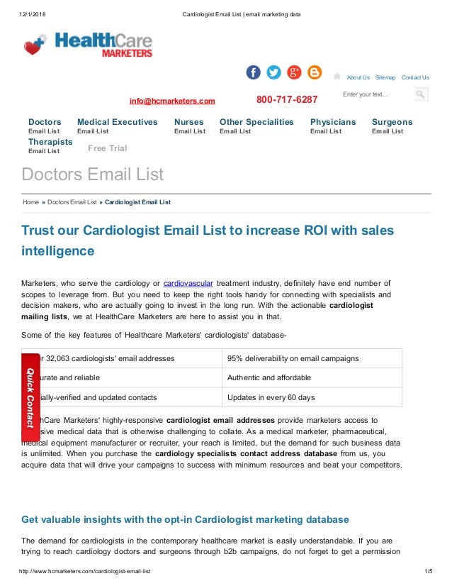 Cardiologist Email List Healthcare Marketers