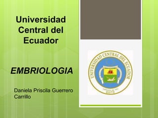 Universidad
Central del
Ecuador
EMBRIOLOGIA
Daniela Priscila Guerrero
Carrillo
 