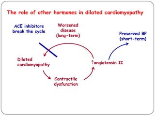 Contractile
dysfunction
angiotensin II
Preserved BP
(short-term)
ACE inhibitors
break the cycle
Dilated
cardiomyopathy
Worsened
disease
(long-term)
The role of other hormones in dilated cardiomyopathy
 