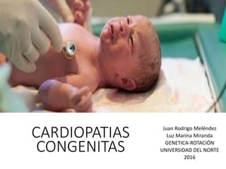 CARDIOPATIAS
CONGENITAS
Juan Rodrigo Meléndez
Luz Marina Miranda
GENETICA-ROTACIÓN
UNIVERSIDAD DEL NORTE
2016
 