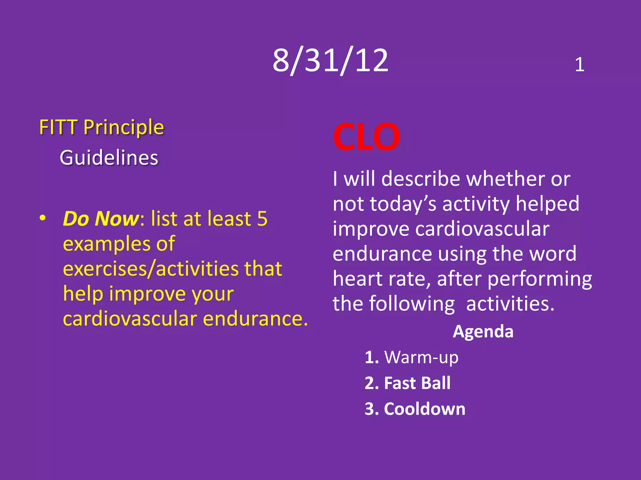 Cardiovascular Endurance Examples