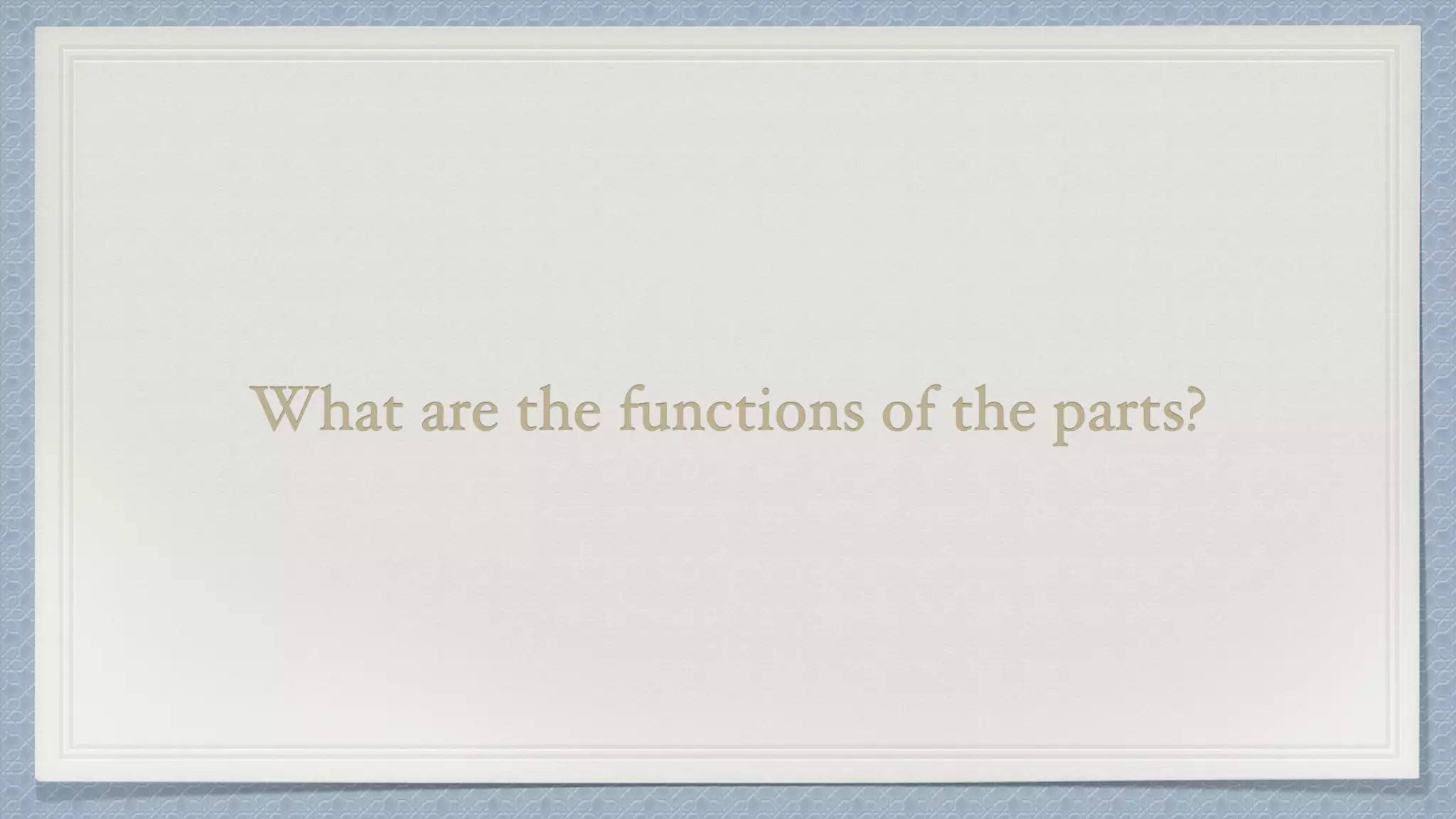 What are the functions of the parts?
 