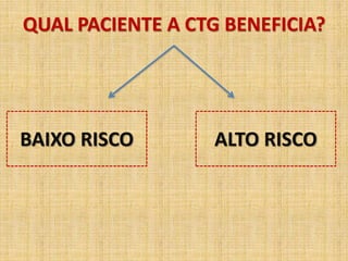 QUAL PACIENTE A CTG BENEFICIA?
BAIXO RISCO ALTO RISCO
 