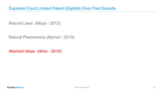 © 2020 Knobbe Martens
Supreme Court Limited Patent Eligibility Over Past Decade
25
Natural Laws (Mayo - 2012)
Natural Phenomena (Myriad - 2013)
Abstract Ideas (Alice - 2014)
 