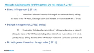 © 2020 Knobbe Martens
Maquet’s Counterclaims for Infringement Do Not Include § 271(f)
32
• Direct Infringement § 271(a)
• Indirect Infringement § 271(b) and (c)
• No infringement based on foreign sales § 271(f)
 