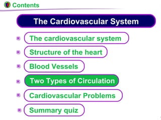 © Boardworks Ltd 200425 of 49
Two Types of Circulation
The Cardiovascular System
The cardiovascular system
Structure of the heart
Blood Vessels
Cardiovascular Problems
Contents
Summary quiz
 
