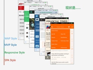 现状是……
WAP  Style
MVP  Style
Responsive  Style
SPA  Style
 