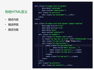 • 描述内容  
• 描述界面  
• 描述功能
传统HTML语义
 