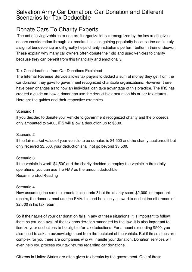 Salvation Army Car Donation Car Donation and Different Scenarios for