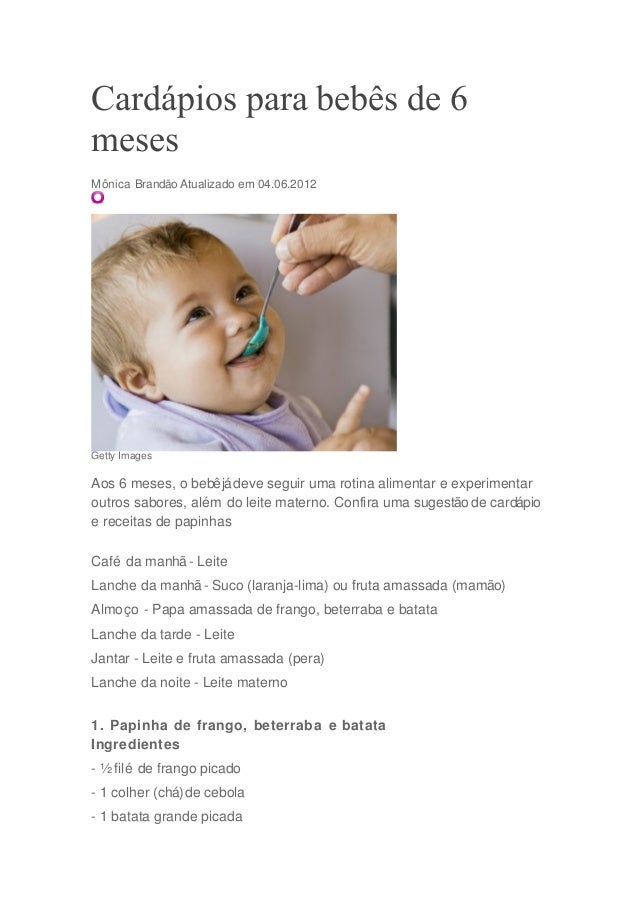 Cardápios para bebês de 6 meses