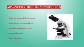 ADVANCED & MODERN MICROSCOPES
Digital Microscope / USB Microscope
Scanning Probe Microscope (SPM)
Atomic Force Microscope (AFM)
Acoustic Microscope
X-Ray Microscope
 
