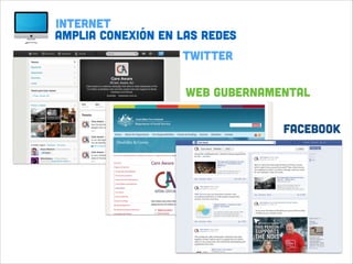 INTERNET
Amplia conexión en las redes
Twitter
Web Gubernamental
Facebook

 