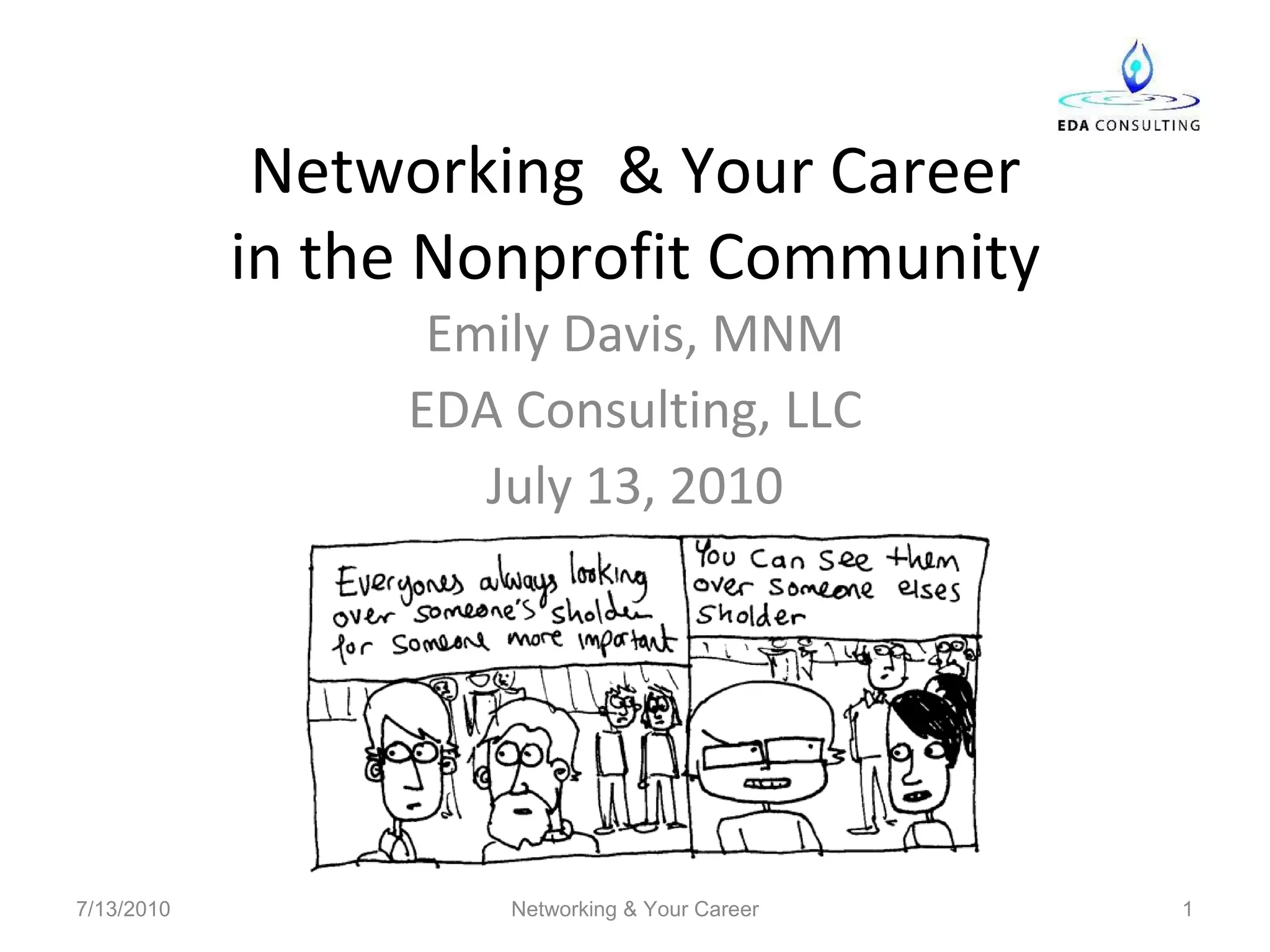 Networking  & Your Career in the Nonprofit Community Emily Davis, MNM EDA Consulting, LLC July 13, 2010 7/13/2010 Networking & Your Career 