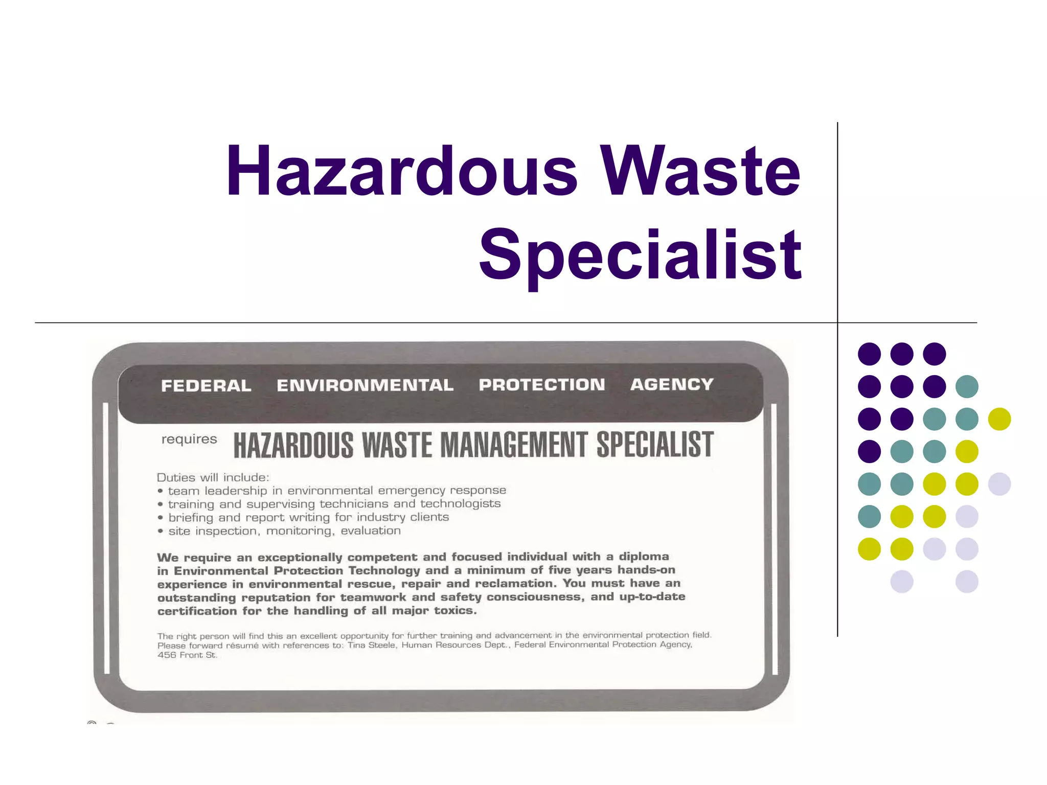 Career Hazardouse Waste Specialist PPT