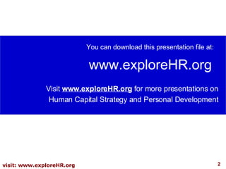 You can download this presentation file at: www.exploreHR.org Visit  www.exploreHR.org  for more presentations on Human Capital Strategy and Personal Development 