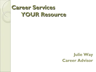 Career ServicesCareer Services
YOUR ResourceYOUR Resource
Julie Way
Career Advisor
 