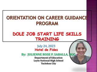 July 24, 2023
Hotel de Fides
By: JULIENNE ROSE P. SABALLA, RGC
Department of Education
Leyte National High School
Tacloban City
 