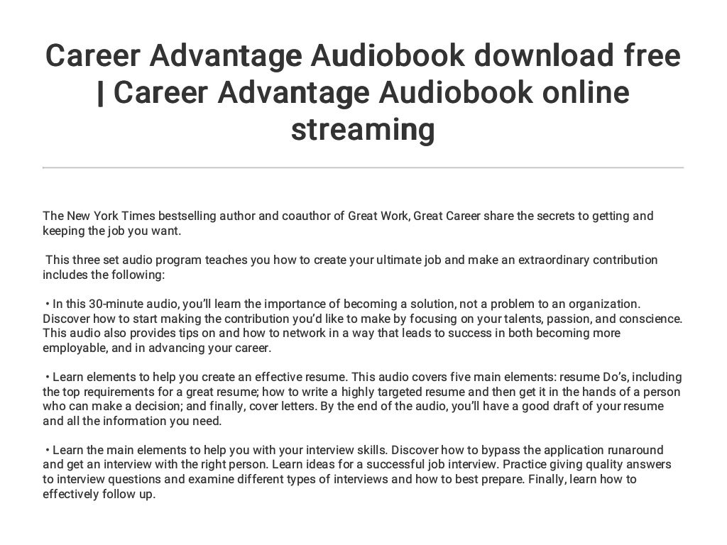 Career Advantage Audiobook download free Career Career Advantage Audiobook download free Career