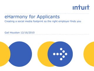 eHarmony for Applicants Creating a social media footprint so the right employer finds you Gail Houston 12/16/2010 