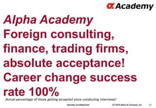 (C) 2016 Alpha & Company, Inc.Strictly Confidential 17
Alpha Academy
Foreign consulting,
finance, trading firms,
absolute ...