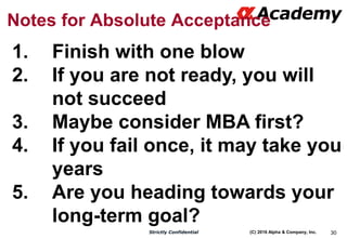 (C) 2016 Alpha & Company, Inc.Strictly Confidential 30
Notes for Absolute Acceptance
1. Finish with one blow
2. If you are...