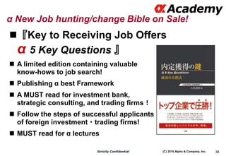 (C) 2016 Alpha & Company, Inc.Strictly Confidential
α New Job hunting/change Bible on Sale!
38
『Key to Receiving Job Offe...