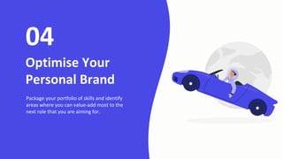 Optimise Your
Personal Brand
04
Package your portfolio of skills and identify
areas where you can value-add most to the
ne...