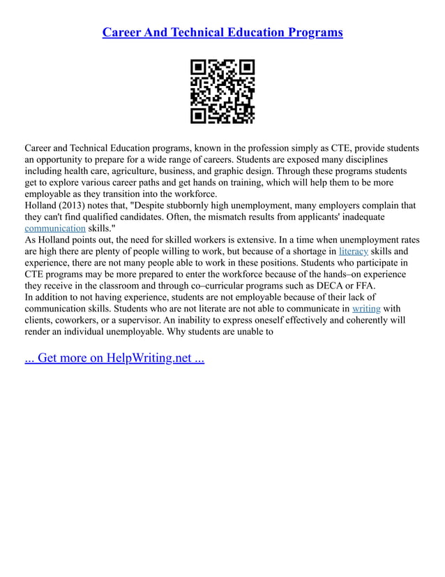 Career And Technical Education Programs | PDF