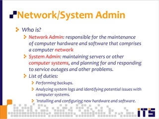 Graphic/Web Designer85Where employed?Software houses providing web developmentAdvertising and Marketing CompaniesCan be side hobby to girls How to be?Talent artistic drawing Graphic Design ToolsWeb Design Tools HTML & JavaScript & XML …etc