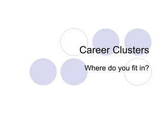 Career Clusters Where do you fit in? 
