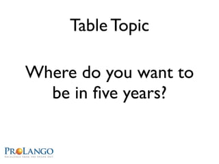 Table Topic

Where do you want to
  be in ﬁve years?
 