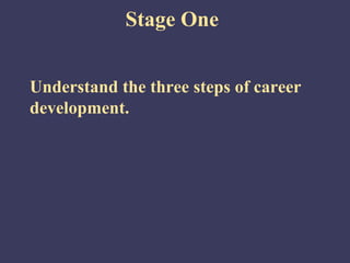 Stage One


Understand the three steps of career
development.
 