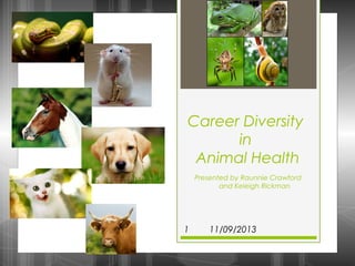 Career Diversity
in
Animal Health
Presented by Raunnie Crawford
and Keleigh Rickman

1

11/09/2013

 