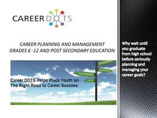 CAREER PLANNING AND MANAGEMENT
GRADES 6 -12 AND POST SECONDARY EDUCATION
 