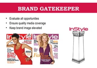 BRAND GATEKEEPER
• Evaluate all opportunities
• Ensure quality media coverage
• Keep brand image elevated
 