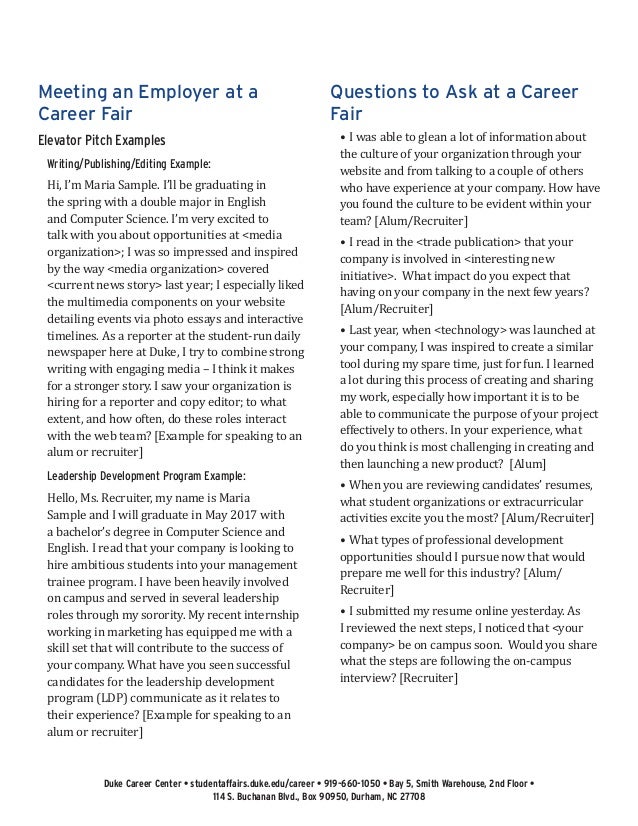 questions to ask at a job fair