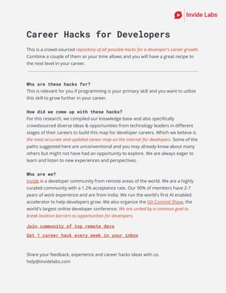 Career Hacks for Developers | PDF