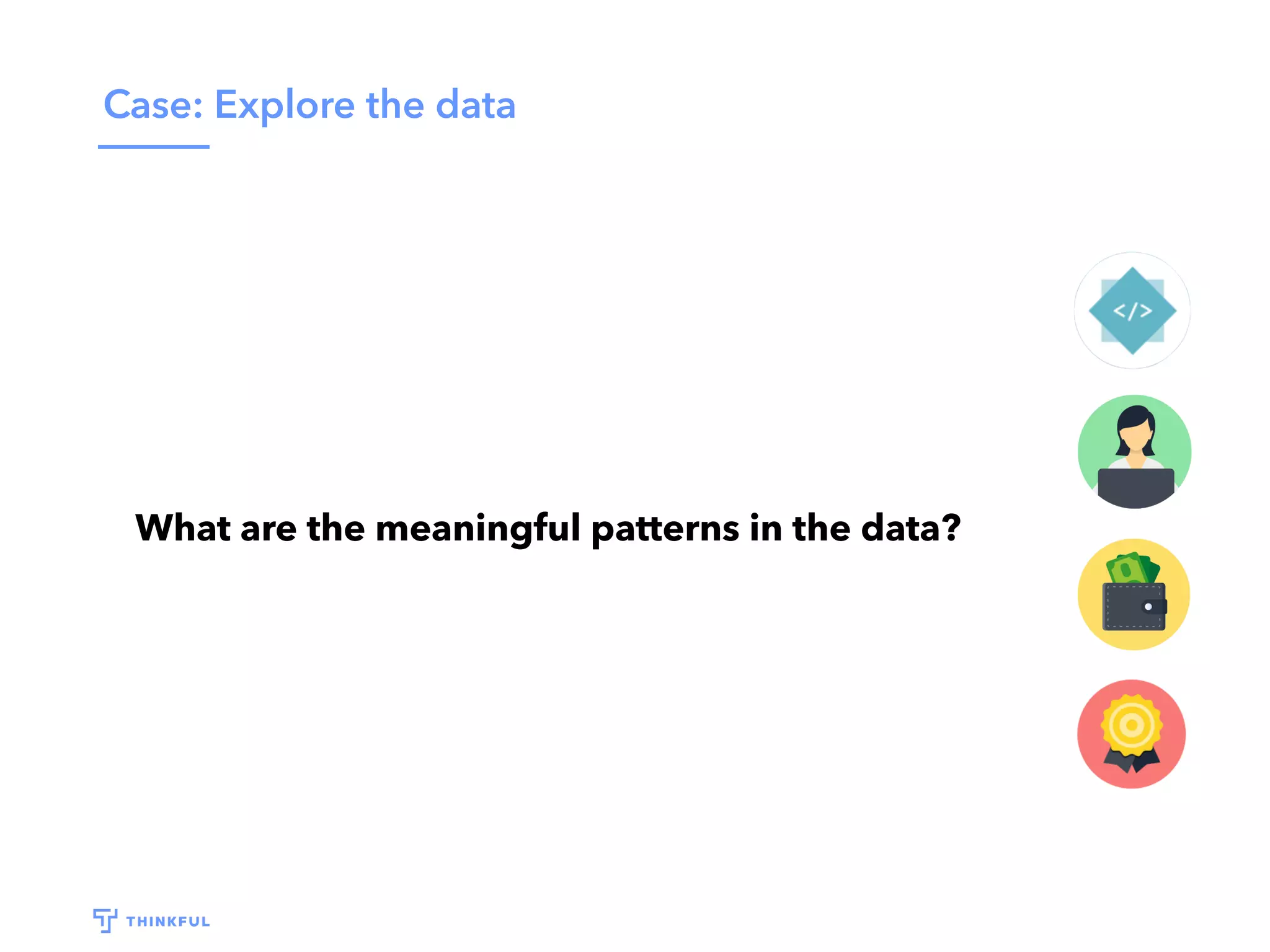 Case: Explore the data
What are the meaningful patterns in the data?
 