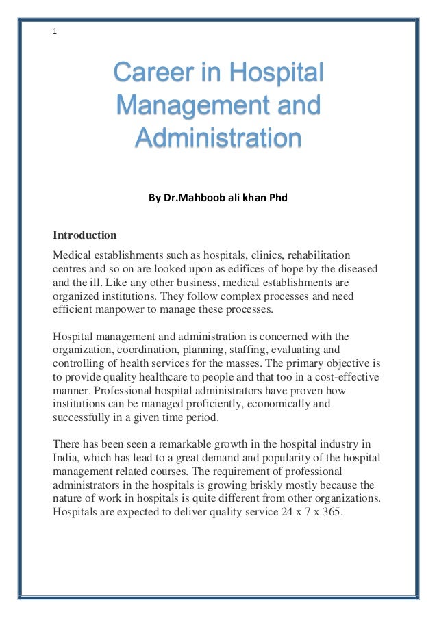 career in hospital management and administration by dr hospital administration