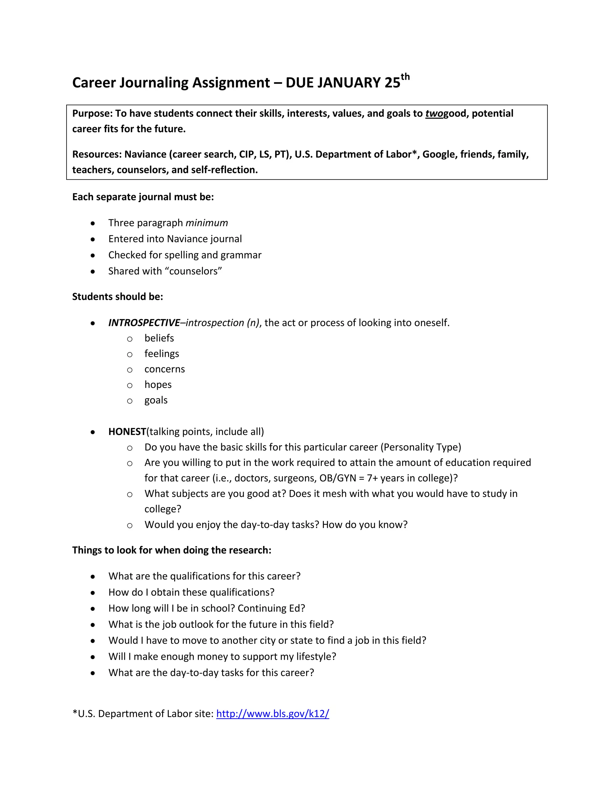 career-journaling-assignment-pdf