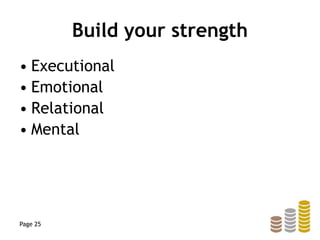 Build your strength
• Executional
• Emotional
• Relational
• Mental
Page 25
 
